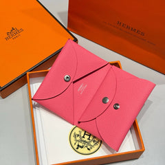 CALVI DUO COMPACT CARD HOLDER IN ROSE POP EPSOM CALFSKIN