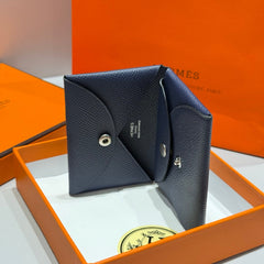 CALVI DUO COMPACT CARD HOLDER IN BLUE MARINE EPSOM CALFSKIN