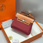 HERMES 25S MINI HERBAG 20 IN PLUM RED CANVAS SILVER HARDWARE