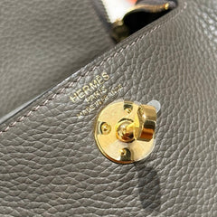 HERMES 25S MINI LINDY 19 IN DARK OLIVE GRAY CALFSKIN GOLD HARDWARE