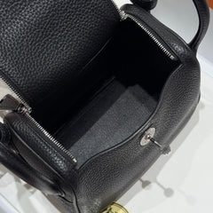 HERMES 25S MINI LINDY 19 IN BLACK CALFSKIN SILVER HARDWARE