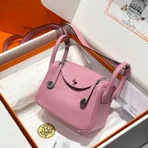 HERMES 25S MINI LINDY 19 IN MAUVE CALFSKIN SILVER HARDWARE