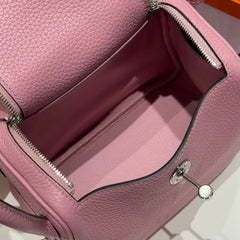 HERMES 25S MINI LINDY 19 IN MAUVE CALFSKIN SILVER HARDWARE