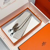 25S HERMES BAG STRAP BROWN AND WHITE PATTERN 85 IN CANVAS SILVER HARDWARE