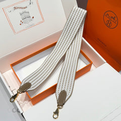 25S HERMES BAG STRAP BROWN AND WHITE PATTERN 85 IN CANVAS GOLD HARDWARE