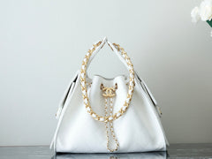 CHANEL 25S HOBO BAG 30 CM IN WHITE LAMBSKIN WITH GOLD HARDWARE