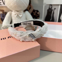 HAIR BAND IN WHITE CHIFFON PEARL-EMBELLISHED 395326