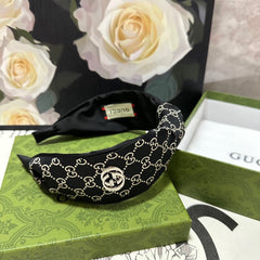 HEADBAND IN BLACK MIX BEIGE MONOGRAM SILK 423618