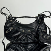 LE CAGOLE LARGE SHOULDER BAG 33 WITH RHINESTONES IN BLACK ARENA LAMBSKIN SILVER HARDWARE