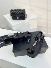 SL Cassandra Flat Sandals Black Patent Leather