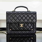 CHANEL 25S TOP HANDLE FLAP 23 CM IN BLACK LAMBSKIN WITH GOLD HARDWARE