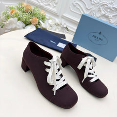 PRADA 25S MARY JANE SHOES 55 MM IN DEEP WINE BROWN CANVAS FABRIC