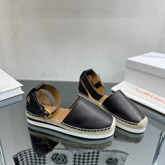 SEE BY ESPADRILLES SANDAL IN BLACK CALFSKIN AND WOVEN RAFFIA