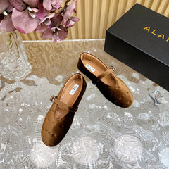 ALAIA BALLET FLATS IN MOCHA BROWN VELVET