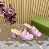 HORSEBIT SLIDE SANDAL IN PINK MONOGRAM CANVAS AND SHEEPSKIN LINING