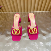 VALENTINO 25S HIGH-HEEL MULES 60 MM IN DARK PINK VELVET AND CALFSKIN WITH GOLD HARDWARE