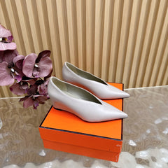 HM 25S HIGH-HEEL WEDGE SHOES 50 MM IN PALE PINK BEIGE LAMBSKIN