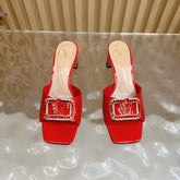 VALENTINO 25S HIGH-HEEL MULES 60 MM IN RED PATENT CALFSKIN WITH CRYSTAL-EMBELLISHED STRAP