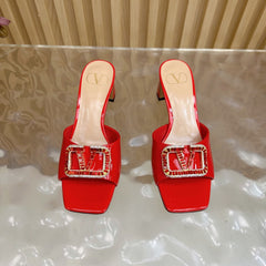 VALENTINO 25S HIGH-HEEL MULES 60 MM IN RED PATENT CALFSKIN WITH CRYSTAL-EMBELLISHED STRAP