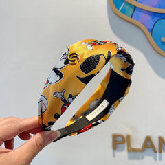 MICKEY PRINT HAIRBAND IN YELLOW SILK 409359