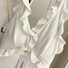 CC BIKINI SWIMSUIT SET WHITE AND RUFFLED TRIM 622179