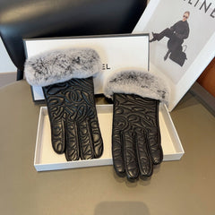 GLOVES IN BLACK EMBOSSED LAMBSKIN WITH RABBIT FUR 462323