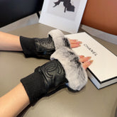 FINGERNESS GLOVES IN BLACK LAMBSKIN AND RABBIT FUR465054