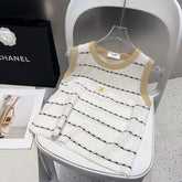 STRIPED TANK TOP 615178 IN WHITE COTTON RIBBED BEIGE TRIM