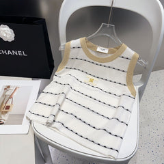 STRIPED TANK TOP 615178 IN WHITE COTTON RIBBED BEIGE TRIM