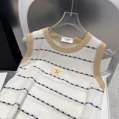 STRIPED TANK TOP 615178 IN WHITE COTTON RIBBED BEIGE TRIM