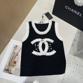 CAMISOLE 627703 IN BLACK COTTON RIBBED KNIT WHITE TRIM