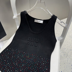 TANK TOP 640626 IN BLACK COTTON MUTILCOLOR CRYSTAL