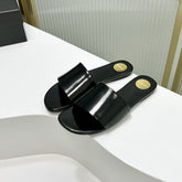 CARLYLE SLIDES IN BLACK GLAZED LEATHER
