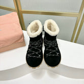 LACE-UP ANKLE BOOTS IN BLACK SUEDE AND FLEECE LINING