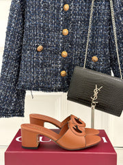 MID-HEEL MULE IN RUST BROWN CALFSKIN