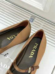 PRADA 25S DOUBLE STRAP BALLERINAS IN DARK BROWN SATIN