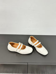 LP DOUBLE-STRAP MARY JANE FLATS 25S IN WHITE LAMBSKIN