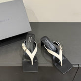 BALENCIAGA 25S HIGH-HEELED FLIP-FLOPS IN WHITE MIX BLACK CALFSKIN WITH SILVER HARDWARE