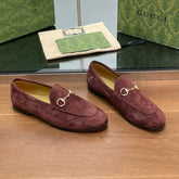 HORSEBIT LOAFER IN UMBER BROWN SUEDE WITH GOLD HARDWARE
