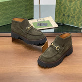 GG WOMEN'S HORSEBIT ANKLE BOOTS 4.5CM IN KHAKI GREEN SUEDE