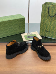 GG WOMEN'S HORSEBIT ANKLE BOOTS 4.5CM IN BLACK SUEDE