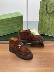 GG WOMEN'S HORSEBIT ANKLE BOOTS 4.5 CM IN DARK BROWN SUEDE