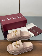 HIGH 5.5 CM WEDGE SANDALS IN LIGHT PINK CALFSKIN AND FABRIC