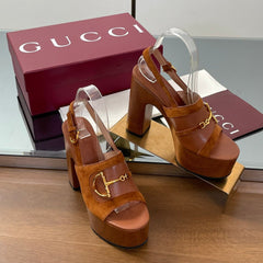 HIGH HEEL SANDALS 13 CM IN BROWN CALFSKIN MIX SUEDUE GOLD HARDWARE