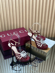 GUCCI 26S HIGH-HEELED SANDALS 125 MM IN DARK RED CALFSKIN