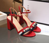 GG HIGH HEELS SANDAL 80 IN RED CALFSKIN MIX FABRIC