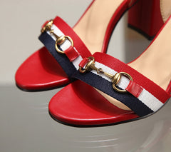 GG HIGH HEELS SANDAL 80 IN RED CALFSKIN MIX FABRIC