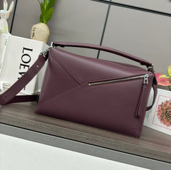 LOE PUZZLE 33 BAG IN WINE PURPLE CALFSKIN