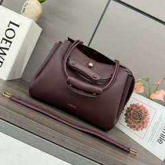 LOEWE 25S MADRID BAG 28 IN DARK WINE CALFSKIN GOLD HARDWARE