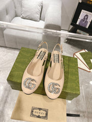 METALIC SLINGBACK FLATS IN TAN BEIGE CALFSKIN